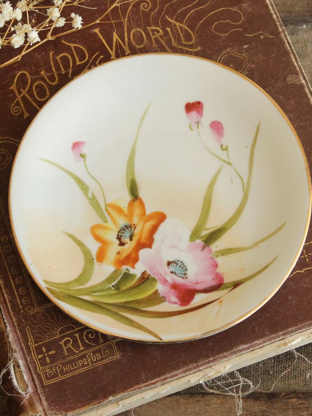 Vintage Antique 1900s Plate, 6" Nippon Hand Painted with Cherry Blossom Mark, J